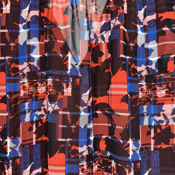 Vince Camuto Plaid Floral Red Blue Surplice V-Neck Long Sleeve Blouse Size M - Picture 7 of 13